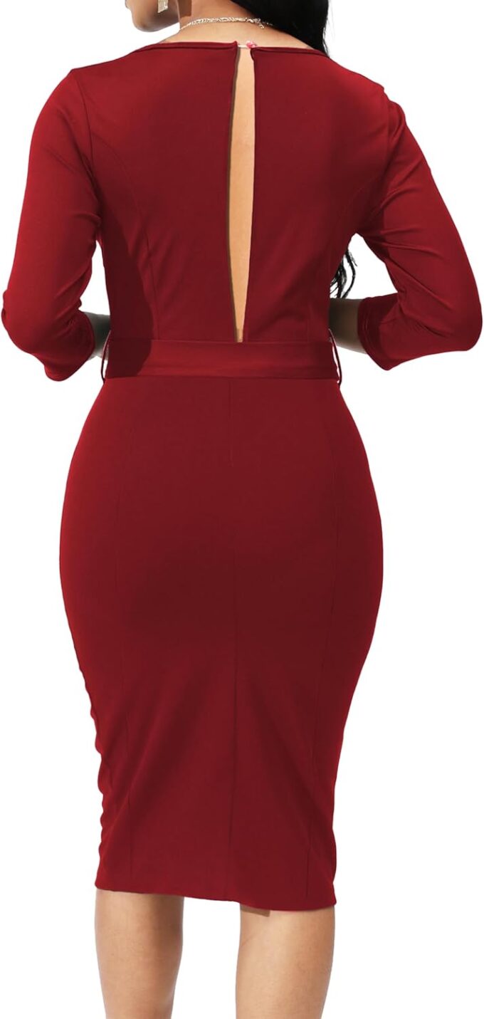 Yiershu Figurbetontes Bleistiftkleid für Damen, Kirche, Lehrer, Büro, bescheidene Geschäftskleidung für die Arbeit, Etuikleider – Bild 3