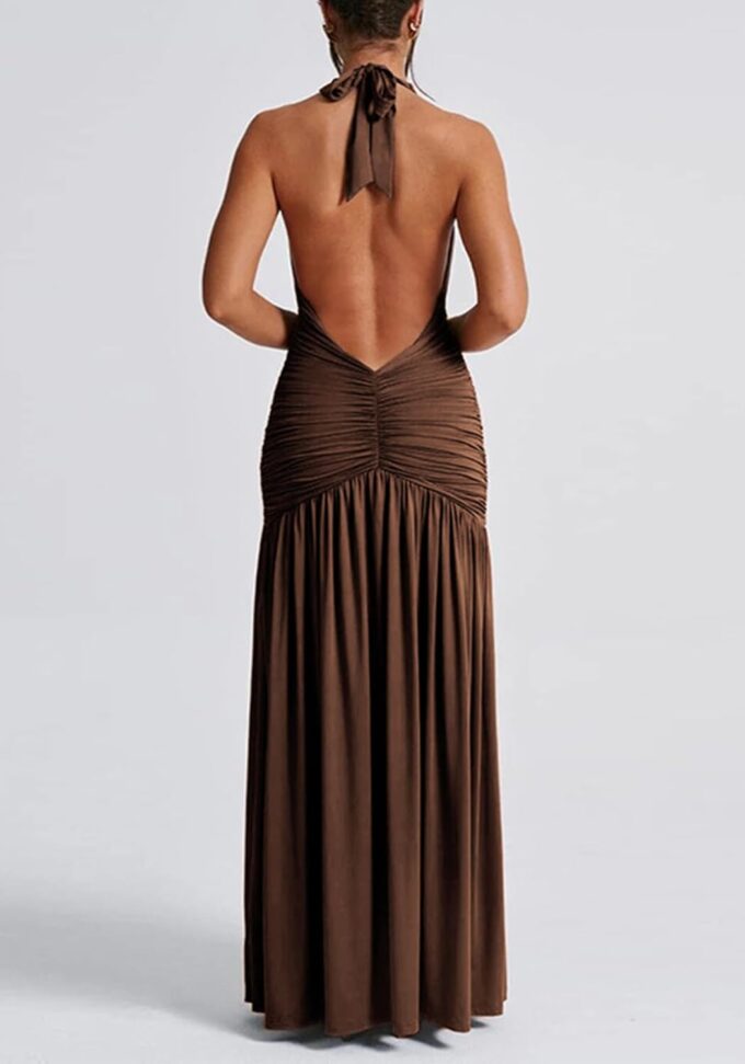 Tcremisa Womens Summer Halter Deep V Neck Maxi Dress Sexy Sleeveless Backless High Slit Long Cocktail Party Dresses – Bild 3