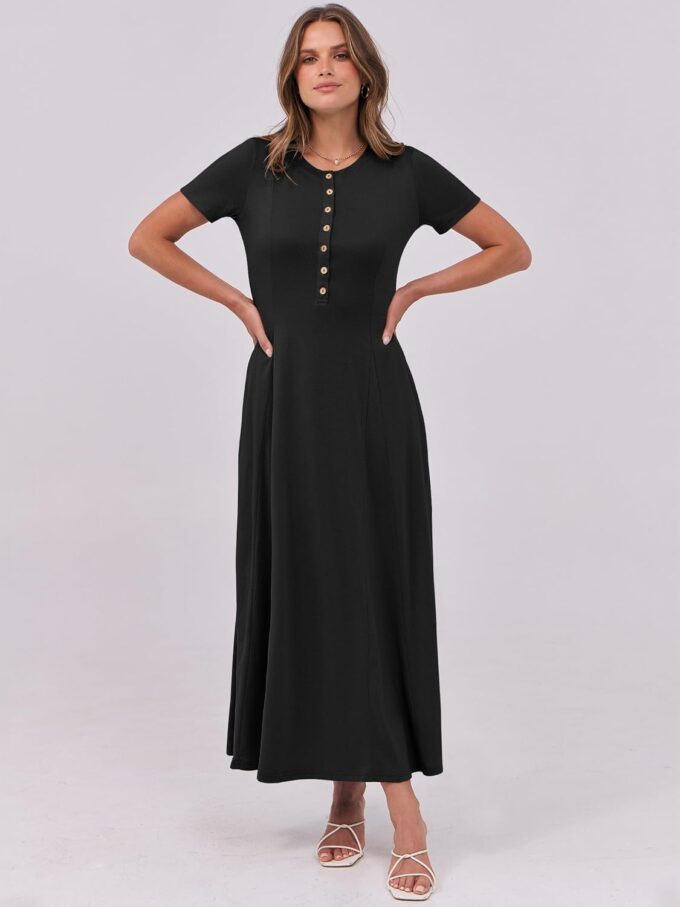 ANRABESS Women Summer Maxi Dress 2025 Casual Short Sleeve Button Fit & Flare A-Line Flowy Spring Long Dresses with Pockets – Bild 6