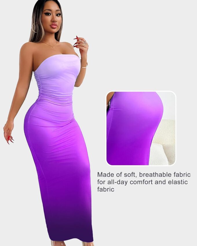 Women's Summer Dress Bodycon Bandeau Maxi Tube Strapless Long Casual Party Dresses Sleeveless Off Shoulder Backless – Bild 3