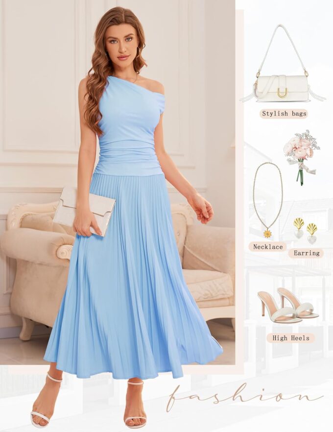 Bbonlinedress Formal Maxi Prom One Shoulder Pleated Cocktail Dress Women Wedding Guest Summer Daily Long Party Dresses – Bild 5