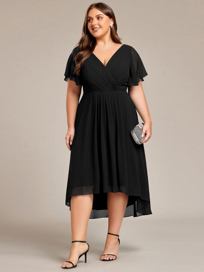 Ever-Pretty A Line V Neck Chiffon Short Sleeves High Low Knee Length Plus Size Wedding Guest Dresses for Curvy Women 01923-DA – Bild 4