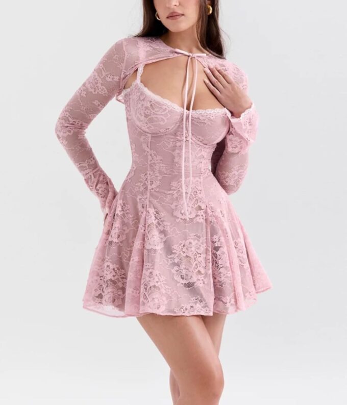 Sexy Corset Dress Lace Strap Dress Floral Dress Long Bell Sleeve Cover Up Skater Dresses Cocktail Dresses – Bild 3