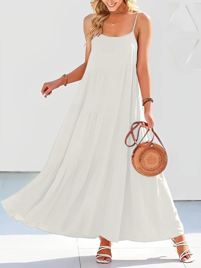Womens Summer Dresses Loose Sleeveless Spaghetti Strap Asymmetric Tiered Maxi Dress – Bild 3