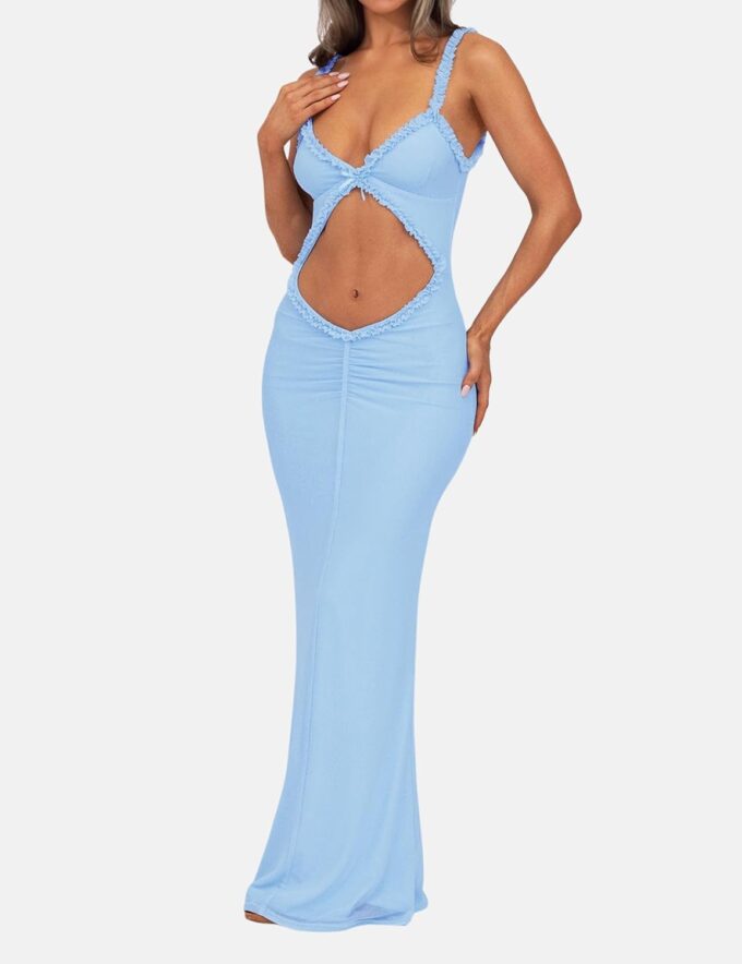 ISZPLUSH Women's Sleeveless All Mesh Dress Sexy Mini Tassel Cut Out See Through Dress High Slit Ruffle Hem Mesh Club Outfit – Bild 2