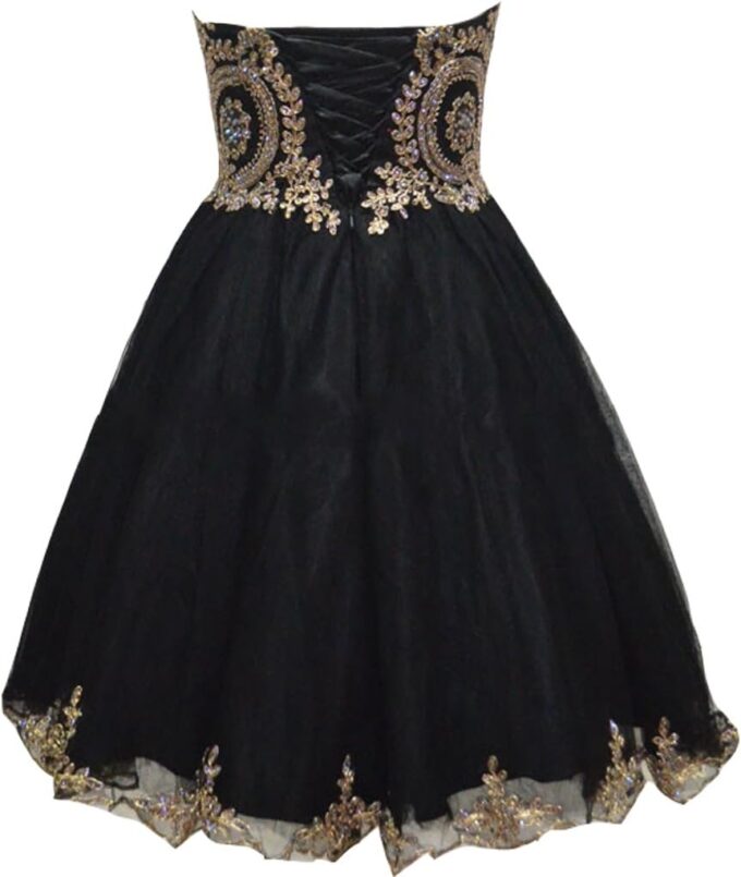 Lemai Tulle Little Black Short Gold Lace Corset Prom Homecoming Cocktail Dresses – Bild 2