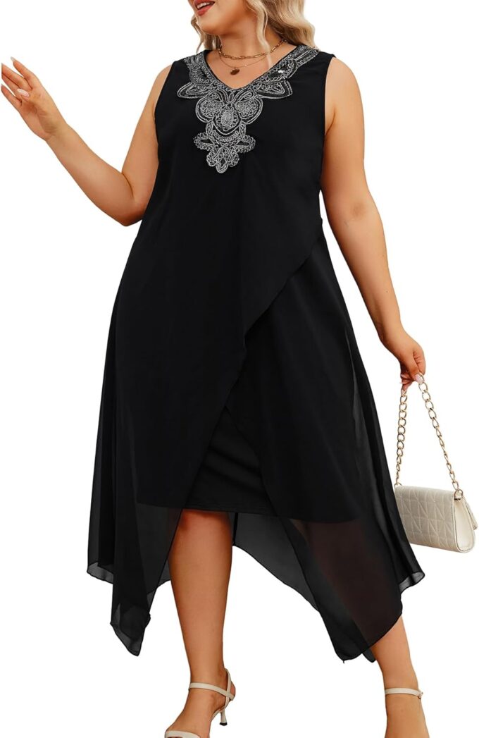 OCSTRADE Womens Plus Size Chiffon Dress Loose Sleeveless Flowy Cocktail Party Midi Dresses – Bild 3