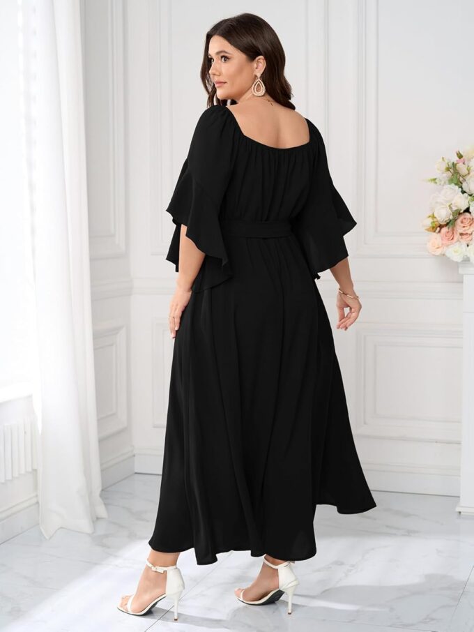 SCOMCHIC Women Plus Size Wedding Guest Maxi Dress Square Neck Ruffle 3/4 Sleeve Belted Slit A Line Formal Long Dresses – Bild 7