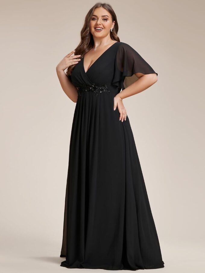 Ever-Pretty Chiffon V Neck Short Sleeves Appliques Plus Size Formal Dresses for Curvy Women Evening Gowns 01960-DA – Bild 3