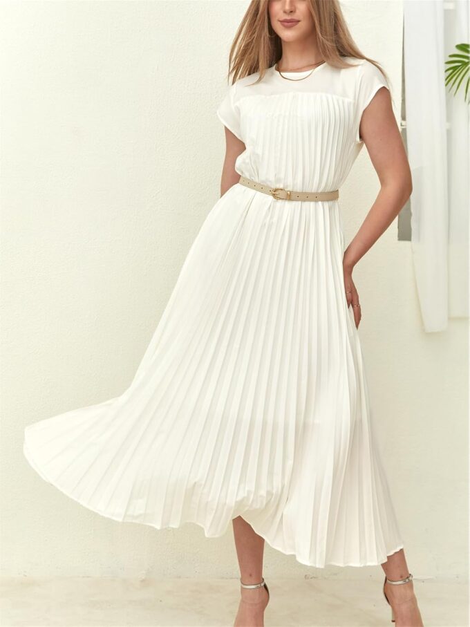 KEOMUD Women Summer Pleated Maxi Dress Casual Short Sleeve Crewneck Flowy Swing Long Dress with Pockets – Bild 3