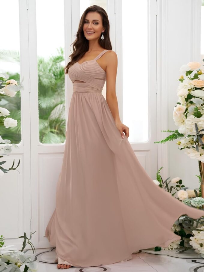Women's Chiffon Bridesmaid Dresses for Wedding Long Pleated Cutout Formal Evening Dress – Bild 6