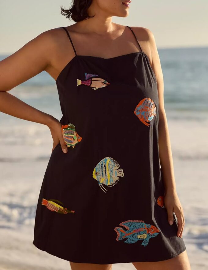 Women Boho Mini Cami Dress Graffiti Spaghetti Strap Aline Fruit Dress Cute Colofrul Short Beach Sundress – Bild 4