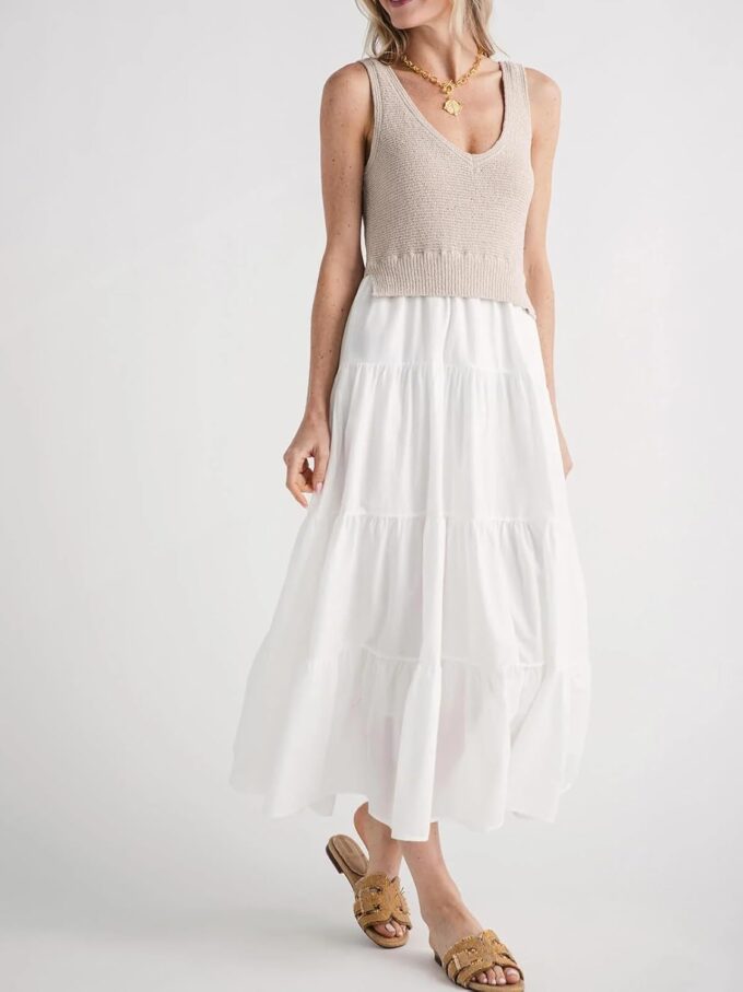 Women's V Neck Sleeveless Midi Dress Patchwork Knit Casual Long Flowy Summer Tank Dress – Bild 2