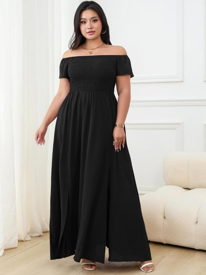 RWJ Womens Plus Size Wedding Guest Dress Summer Off Shoulder Short Sleeve Party Cocktail A-Line Split Long Maxi Dresses – Bild 2