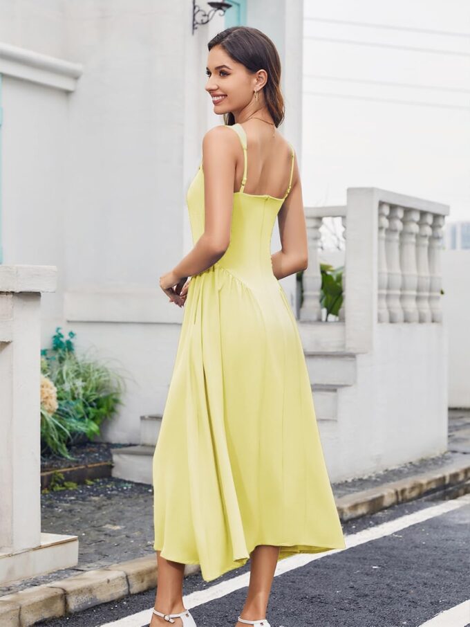 Women Summer Formal Dress Sweetheart Neckline Spaghetti Straps Wedding Guest Midi Dresses with Pockets – Bild 4