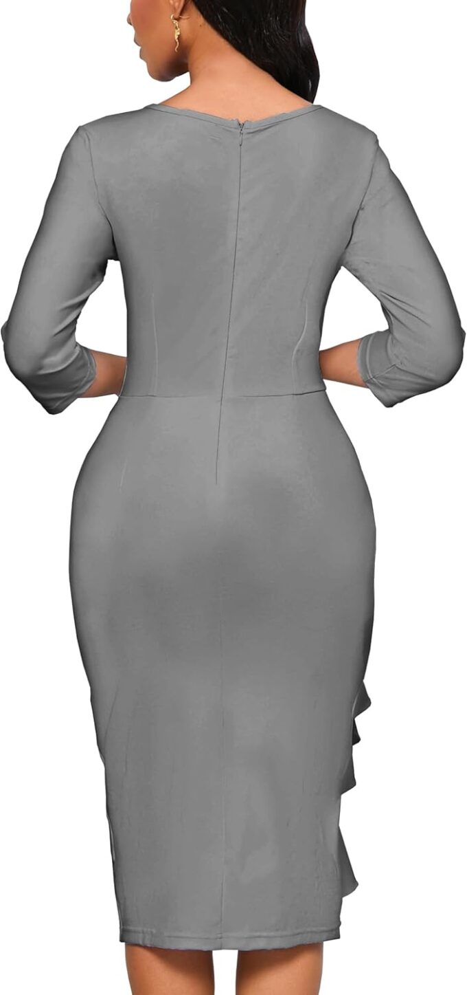 Church Dresses for Women 3/4 Sleeve Bodycon Ruffle Vintage Wear to Work Pencil Midi Dress – Bild 6