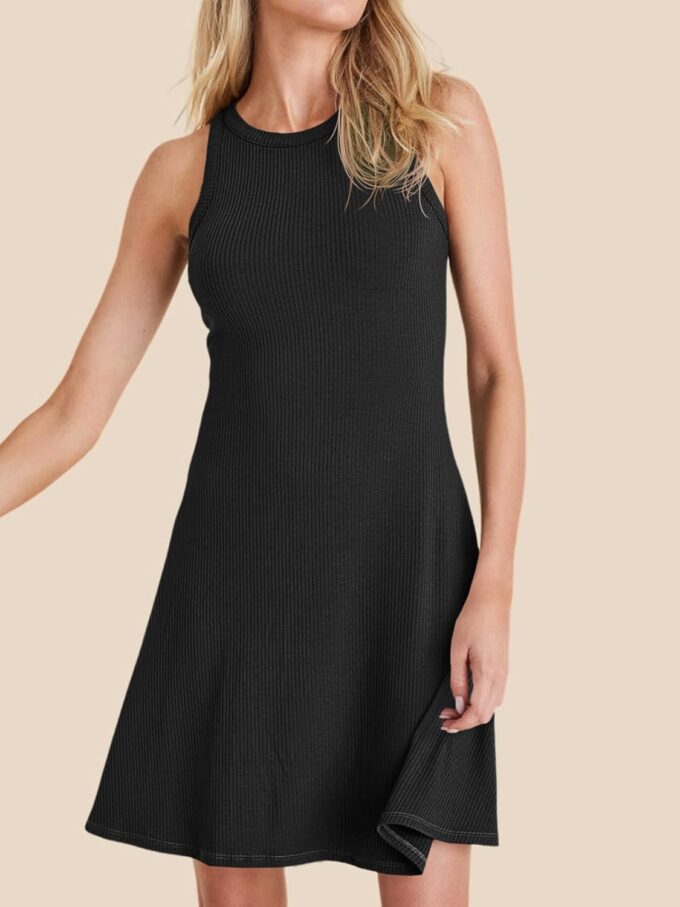 Wenrine Womens Summer Casual Tank Dress Ribbed Knit Sleeveless Crewneck A Line Mini Dresses – Bild 2