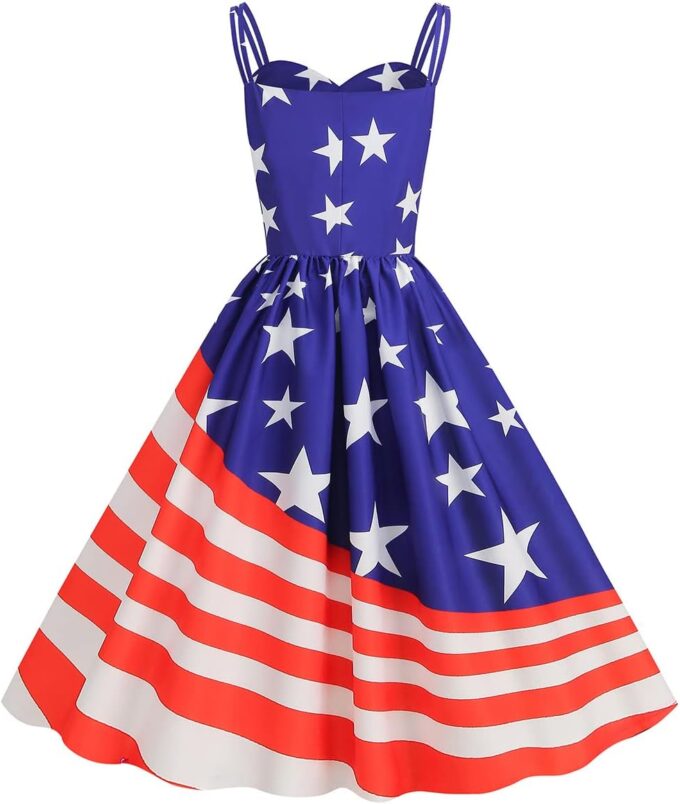 Women Dress American Flag Print Vintage Maxi Dress – Bild 4