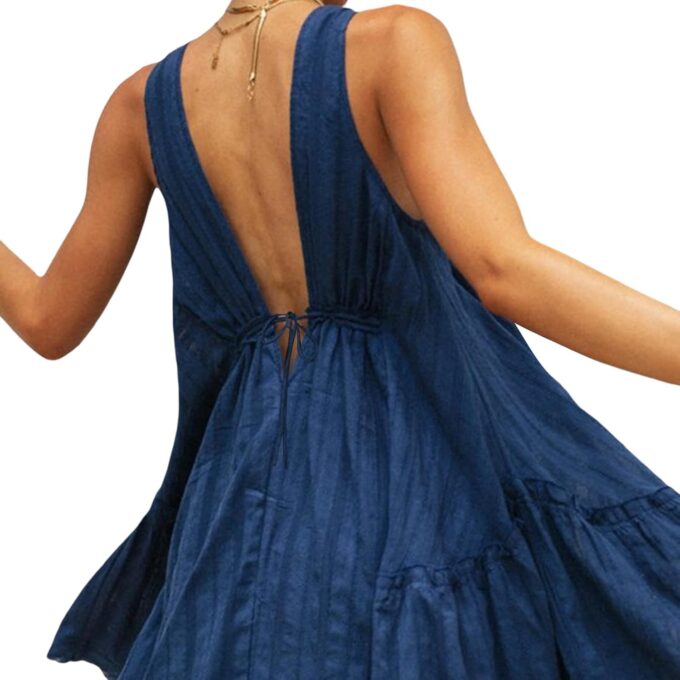 Women's Summer Mini Dresses Sleeveless Deep V Neck Tiered Swing Dress Backless Going Out Vacation Boho Sundress – Bild 6