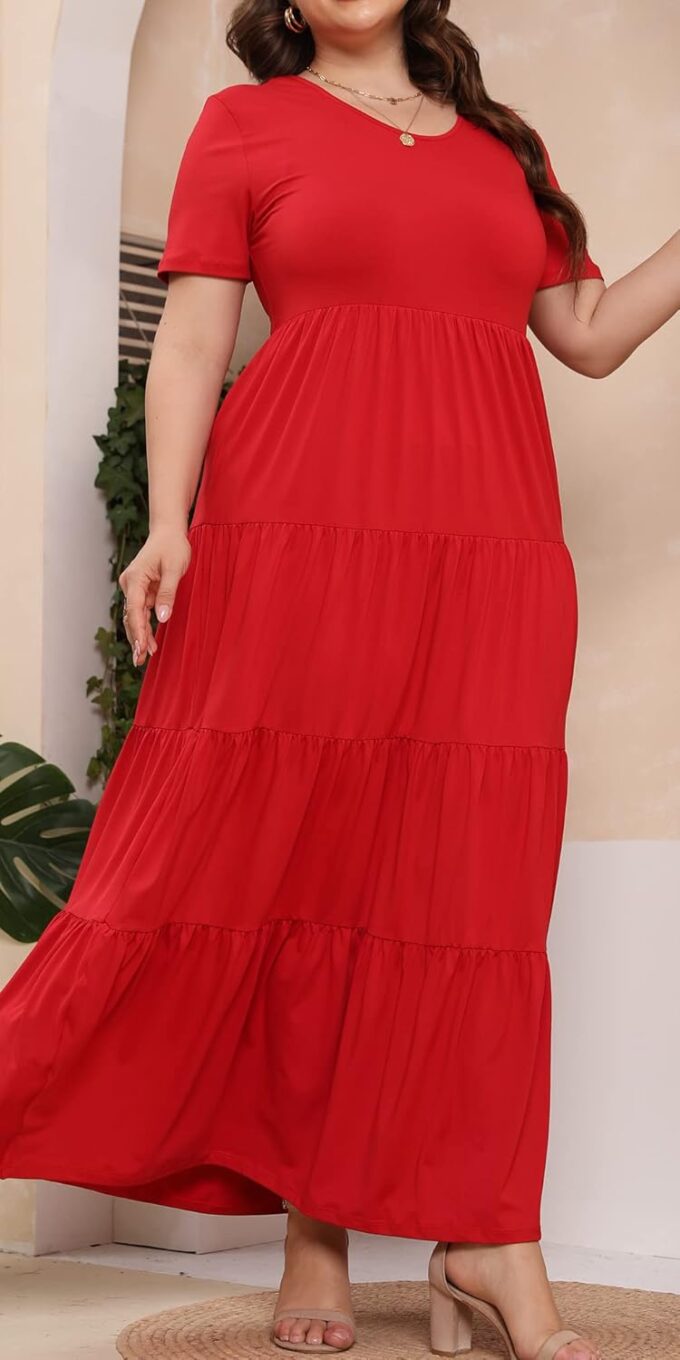 Women's Short Sleeve Ruffle Plus Size Maxi Dress Casual Loose Long Dresses – Bild 3