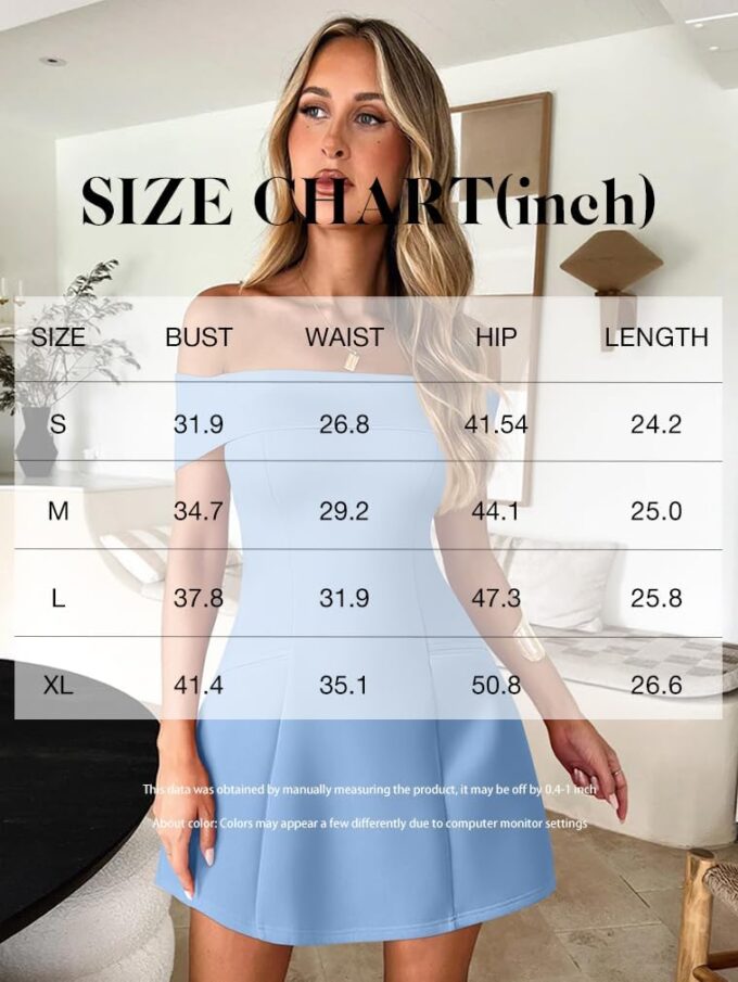 XXTAXN Women's Summer Sexy Off Shoulder Formal Wedding Guest A-Line Back Zipper Mini Dress with Pockets – Bild 2