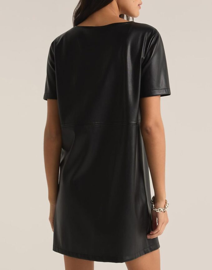 Women's Faux Leather Mini Dress Short Sleeve Leather Tunic Dress A-Line Party Dress – Bild 5