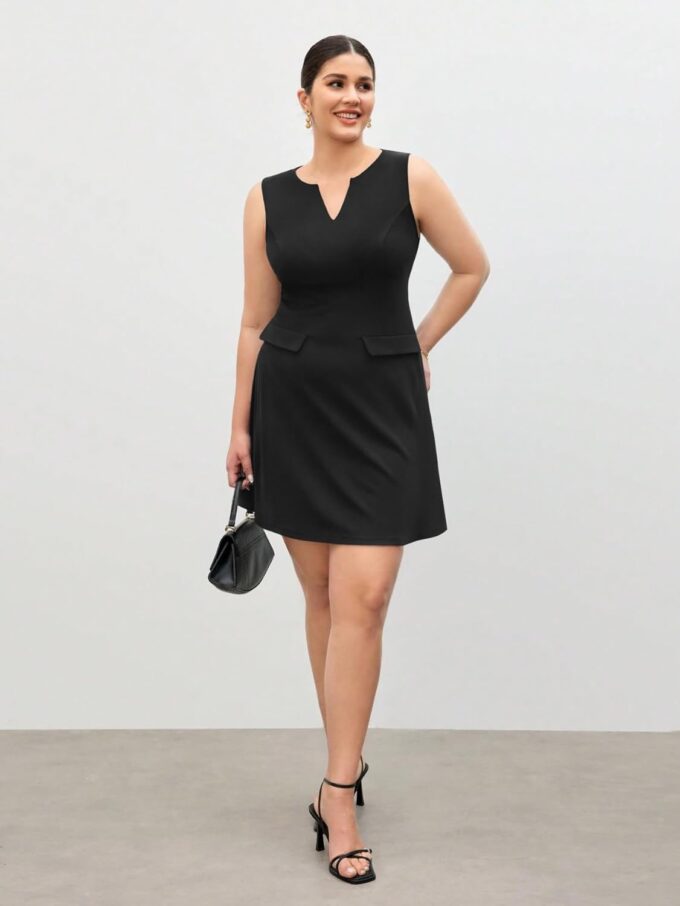 Ekaliy Freizeitkleider für Damen, halbformelle Business-Kleider, Tank-Kleid, Rundhalsausschnitt, lockere Arbeitskleider mit Taschen – Bild 4