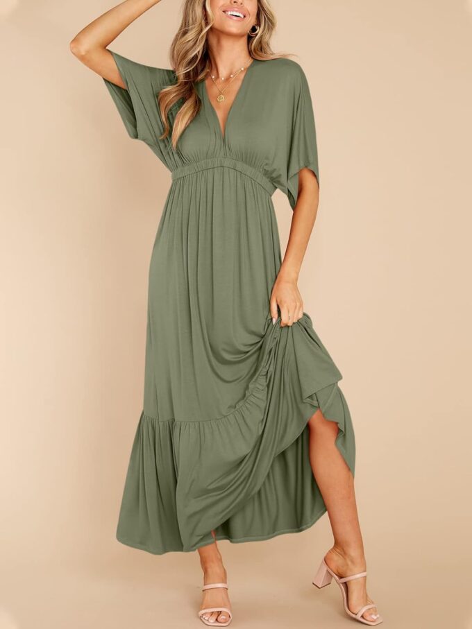 DEEP SELF Women’s Summer V Neck Batwing Short Sleeve Maxi Dress Casual Loose High Waist Flowy Long Beach Dress – Bild 2