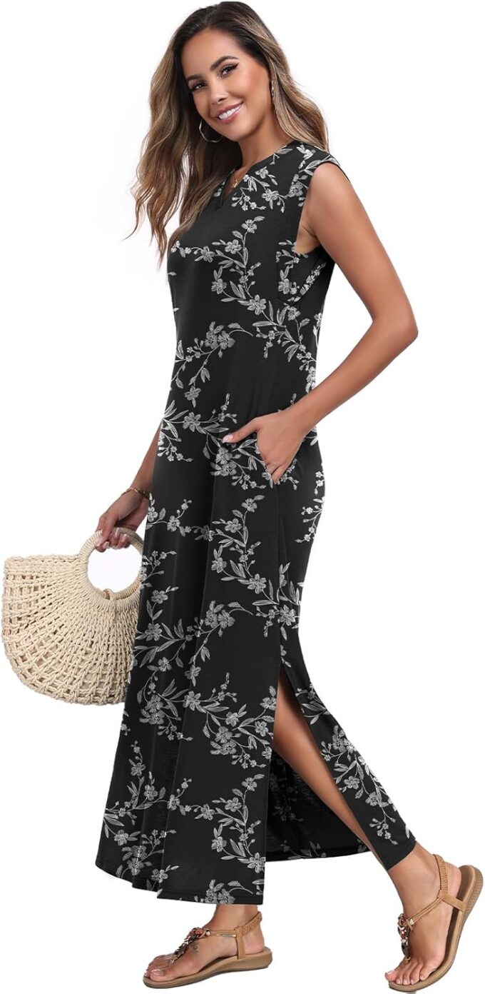 Women's Summer Slit Maxi Dress Casual V Neck Loose Long Dresses with Pockets(XS-3XL) – Bild 2