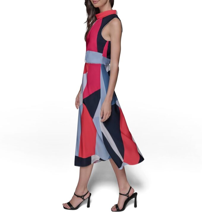 KARL LAGERFELD Women's Sleeveless Mock Neck Flowy Midi Dress – Bild 3