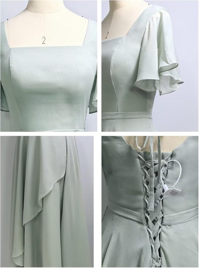 Square Neck Bridesmaid Dresses for Women Chiffon Flutter Sleeves Evening Formal Dress with Slit – Bild 3
