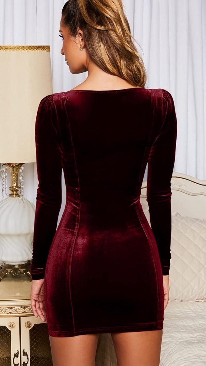 GOBLES Womens Sexy Velvet Long Sleeve Bodycon Elegant Mini Party Dress – Bild 3