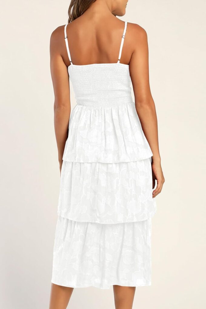 Ferlema Women's 2025 Summer Sleeveless Spaghetti Strap Smocked Tiered Flowy Beach Cocktail Midi Dresses – Bild 3