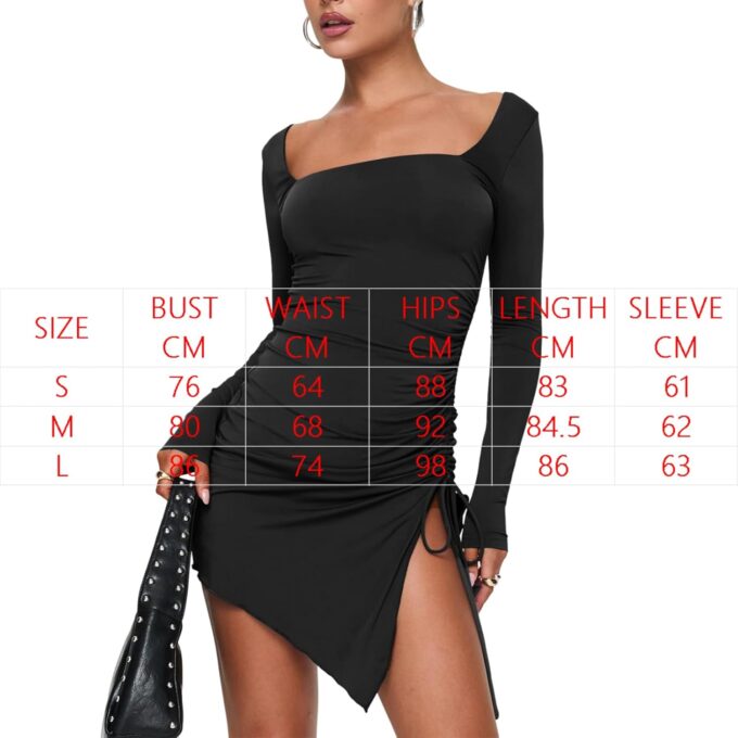 Long Sleeve Club Dresses for Women Sexy Square Neck Going Out Dress Slit Mini Dress for Club Birthday Graduation – Bild 5