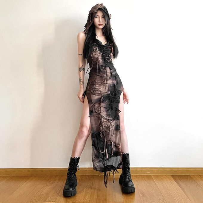 Women's Sexy Gothic Cut Out Sleeveless Bodycon Maxi Tank Dress for Party Night Sexy Club Bodycon – Bild 3