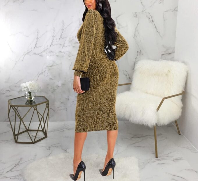 Women's Elegant Bodycon Long Dresses Deep V Neck Long Sleeves Club Night Party Midi Dress – Bild 7