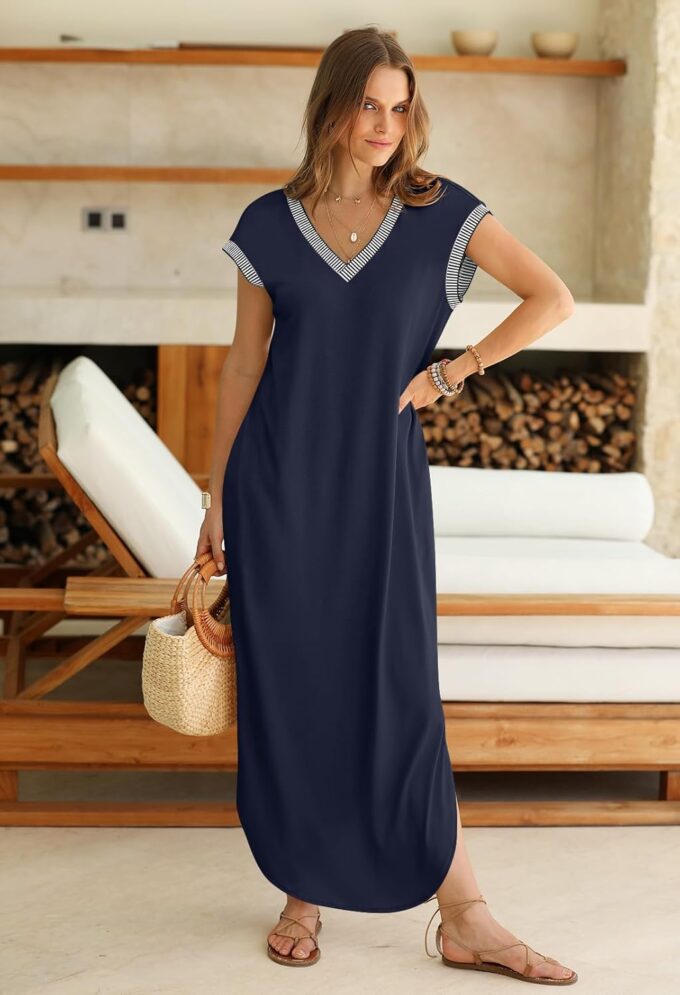 MEROKEETY Women's 2025 Spring Summer Maxi Dress Casual V Neck Split Beach Vacation Loose Long Dresses – Bild 6