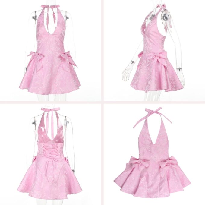 RARITYUS Jacquard Satin Homecoming Dress with Bow for Teens Women Sexy Low Cut Mini Dress A Line Graduation Dresses – Bild 4
