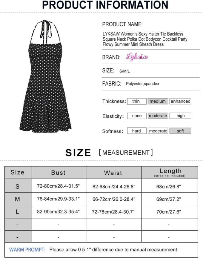 LYKSAW Women's Sexy Halter Tie Backless Square Neck Bodycon Cocktail Party Flowy Summer Mini Sheath Dress – Bild 5