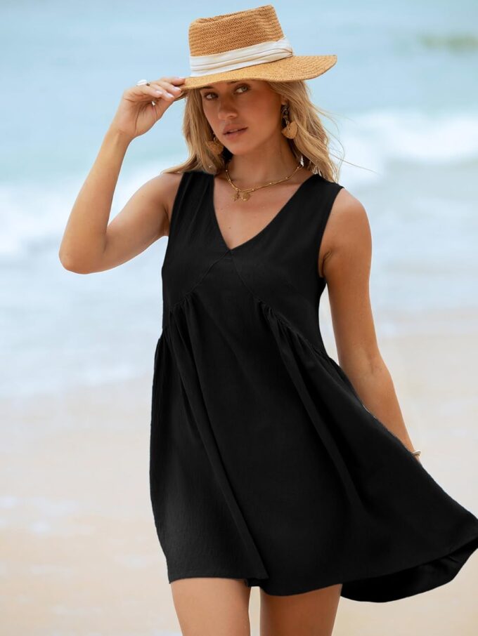 BerryGo Womens Summer Sleeveless Mini Dress Casual V Neck Beach Tank Babydoll Short Sundresses for Vacation Party 2025 – Bild 6