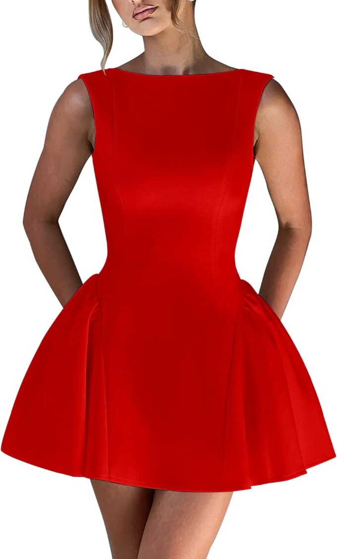 BORIFLORS Women's Sexy Ruched Bodycon Mini Dress Boat Neck Corset Cocktail Party Short Dresses