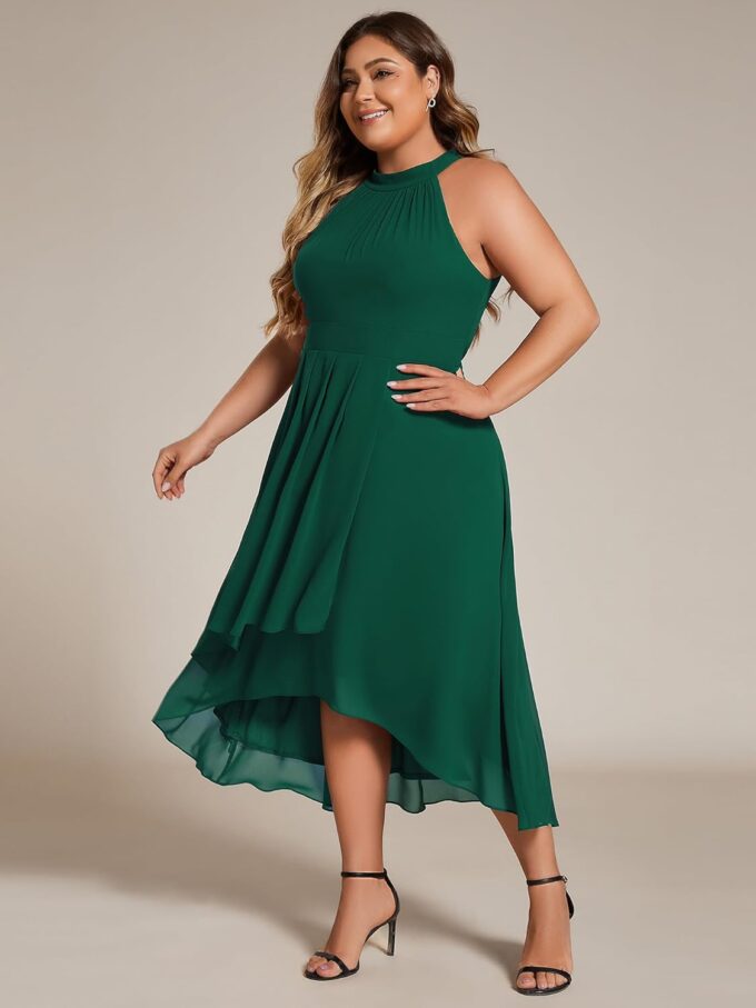 Ever-Pretty Plus Women's Sleeveless Halter A Line Pleated Classy Plus Size High Low Wedding Guest Dresses 31926-DA – Bild 3