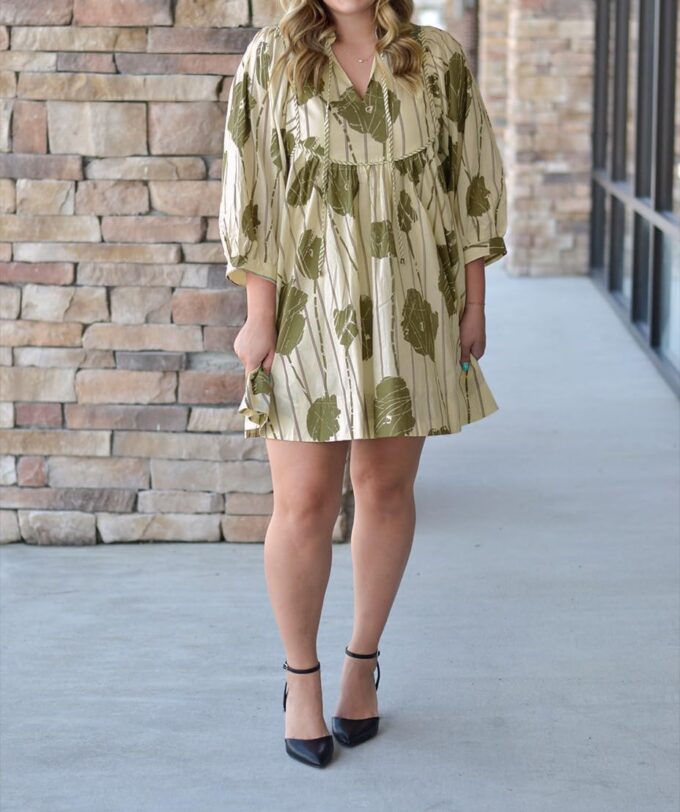 Women Floral Babydoll Mini Dress V Neck 3/4 Puff Sleeves A Line Flowy Swing Summer Sun Dresses – Bild 6