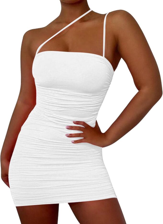 Mizoci Women's Sexy Sleeveless Ruched Spaghetti Strap Bodycon Mini Club Party Dress – Bild 2