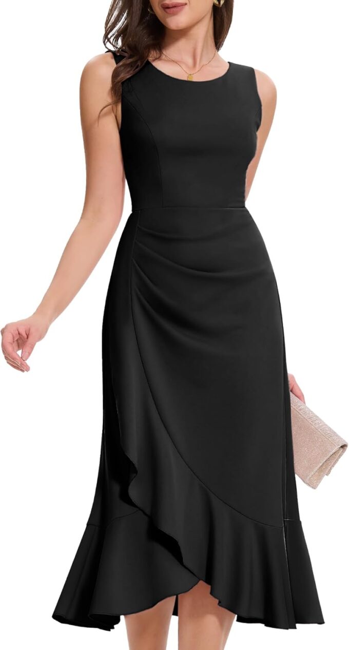 Aupuls Women Long Bodycon Wedding Guest Dresses for Women Summer Ruffle Semi Formal Dress for Gowns and Evening Elegant