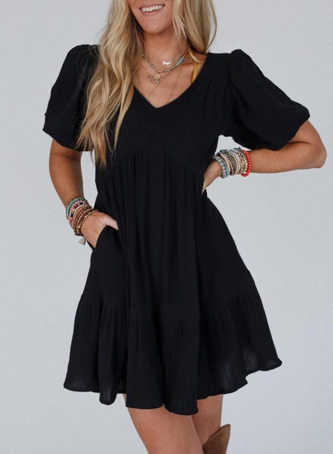 Acelitt Women's Summer Dresses 2025 Beach Casual Deep V Neck Loose Sundress Short Sleeve Mini Dress – Bild 3