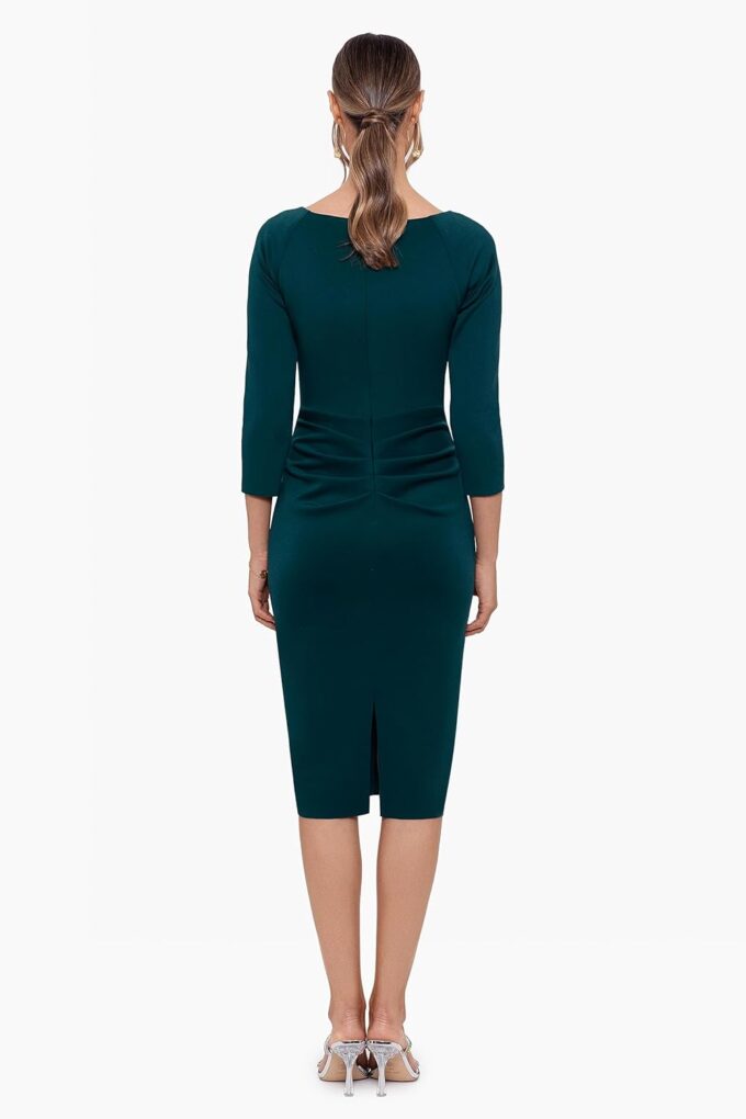 Xscape Women's 3/4 Sleeve V-Neck Side Ruched Midi Dress (Reg and Petite) – Bild 2