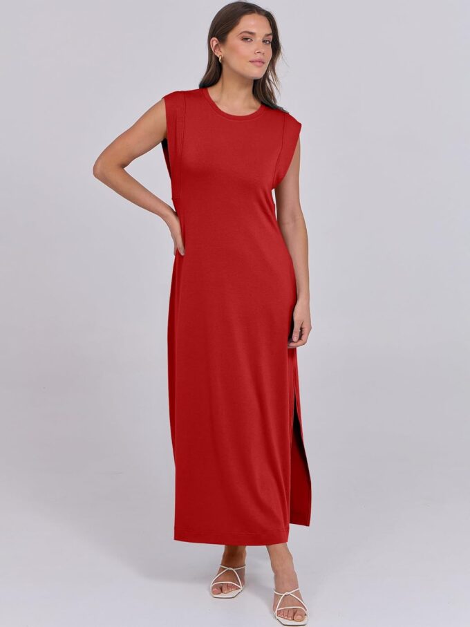 ANRABESS Womens Maxi Dresses 2025 Summer Casual Cap Sleeve Crew Neck Loose Split Beach Travel Long Shirt Sundress & Pockets – Bild 3