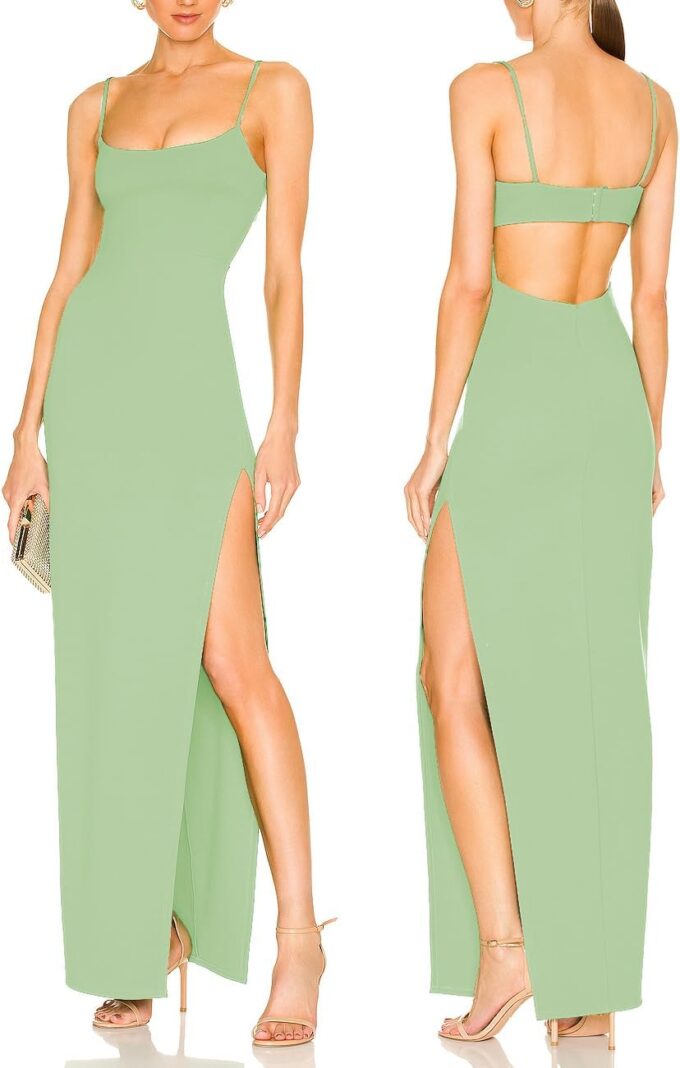 JLCNCUE Women's Sexy Backless Spaghetti Straps Square Neck Maxi Dress Thigh High Slit Bodycon Cocktail Party Dress 211