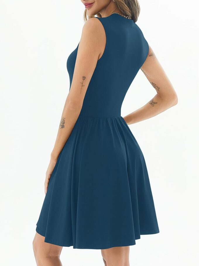 PerZeal Sommerkleider für Damen, Rundhalsausschnitt, lässig, plissiert, Rüschensaum, ärmellos, Tank-Midikleid – Bild 3